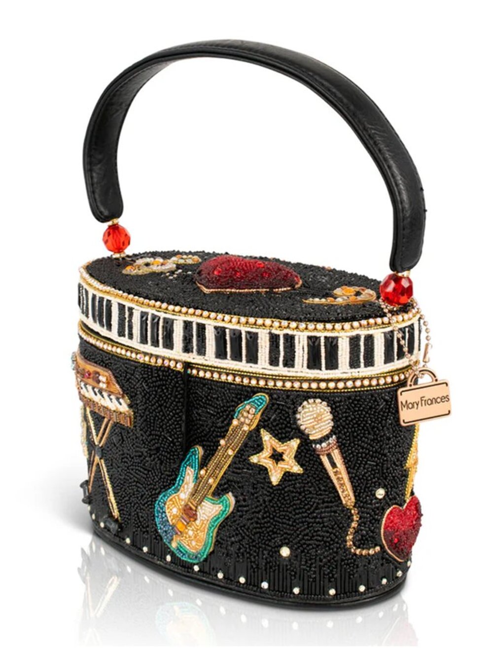 Mary Frances Jam Session Bead Handbag Music Heart Top Handle Bag Black Purse NEW - Picture 4 of 6